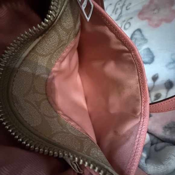 Coach PVC Leather North South Crossbody Stripe Light Khaki/Pink preowned - Picture 15 of 16